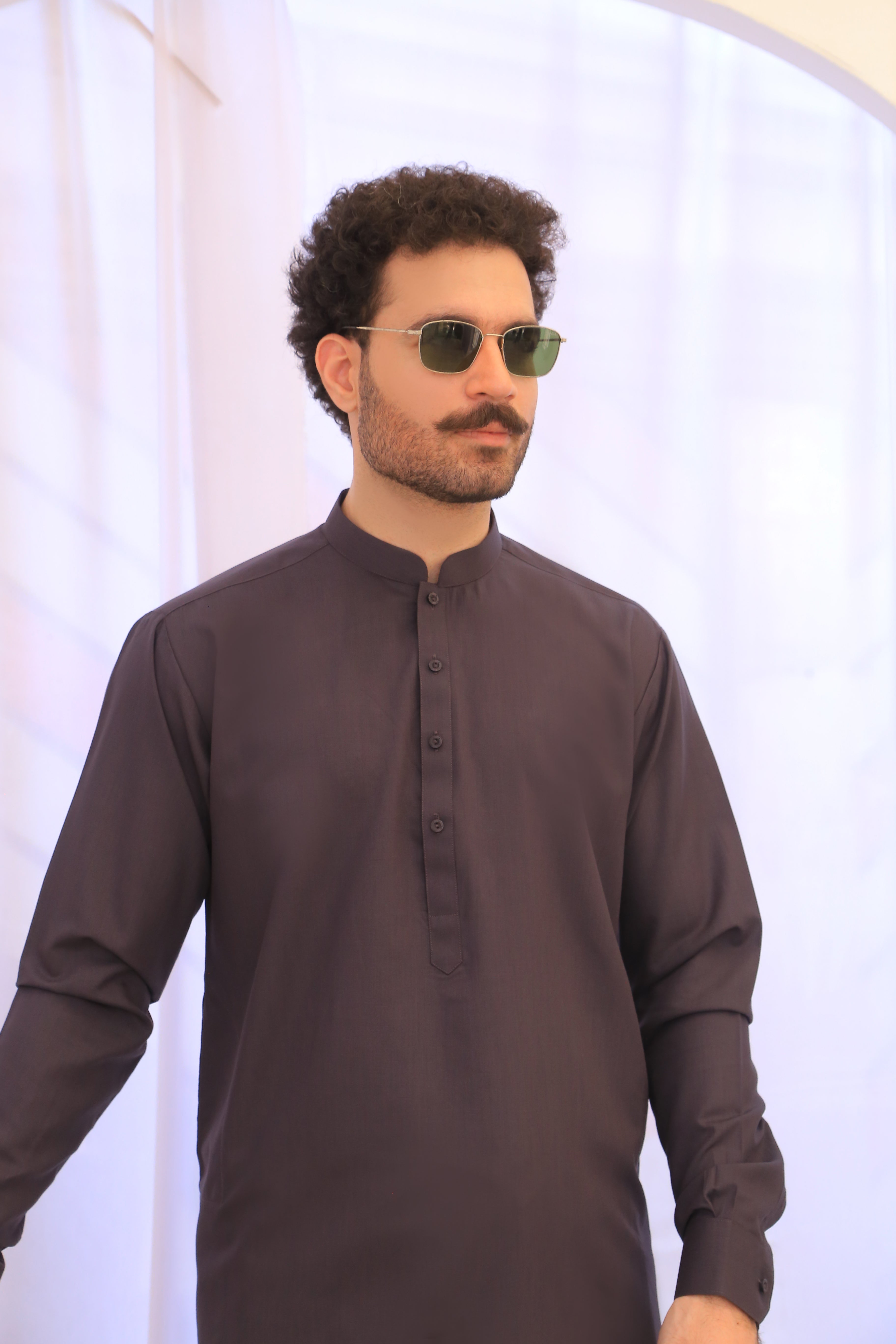 Deep Charcoal Plain Cotton-Polyester Shalwar Kameez (2-Piece) - Image 3
