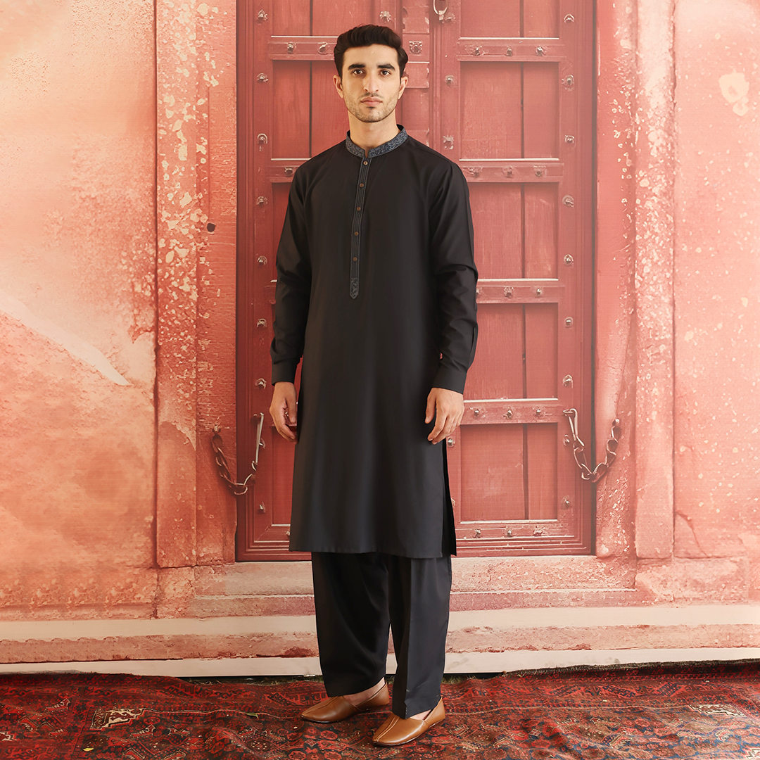 Dark Shadow Embroidered Poly Viscose Shalwar Kameez (2-Piece) - Image 3