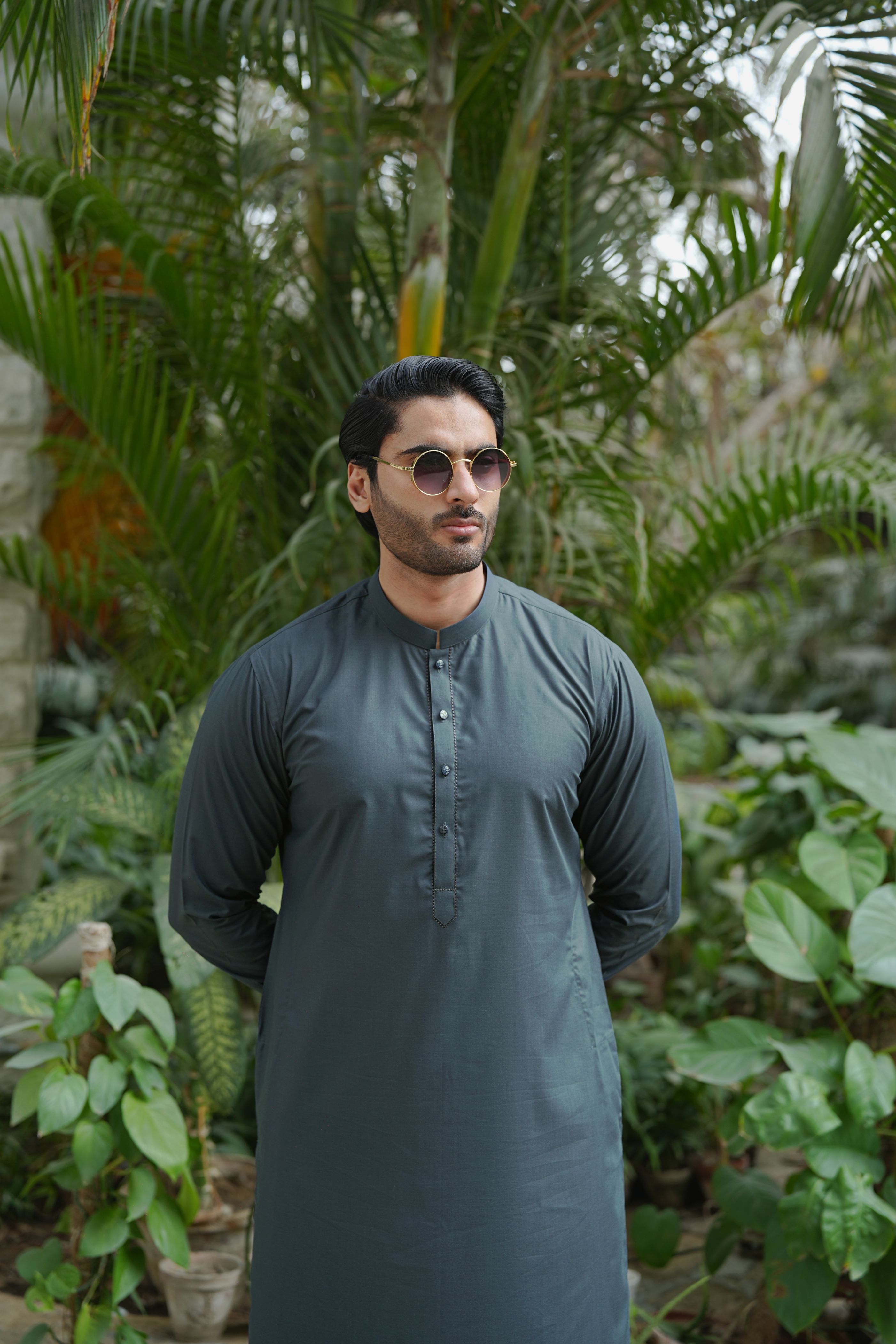 Charcoal Tonal-Stitched Wash & Wear Shalwar Kameez (2-Piece) - Image 2
