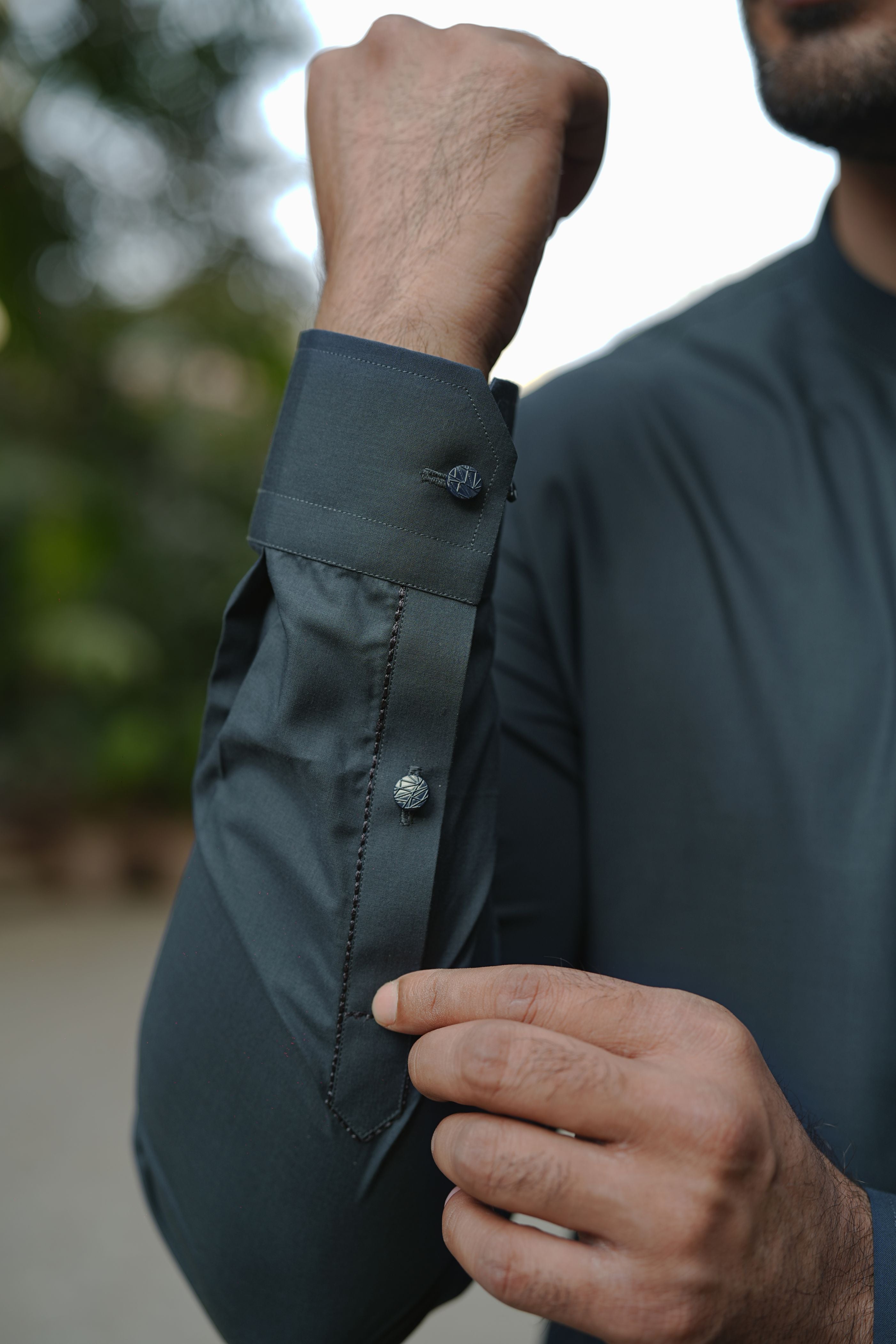 Charcoal Tonal-Stitched Wash & Wear Shalwar Kameez (2-Piece) - Image 4