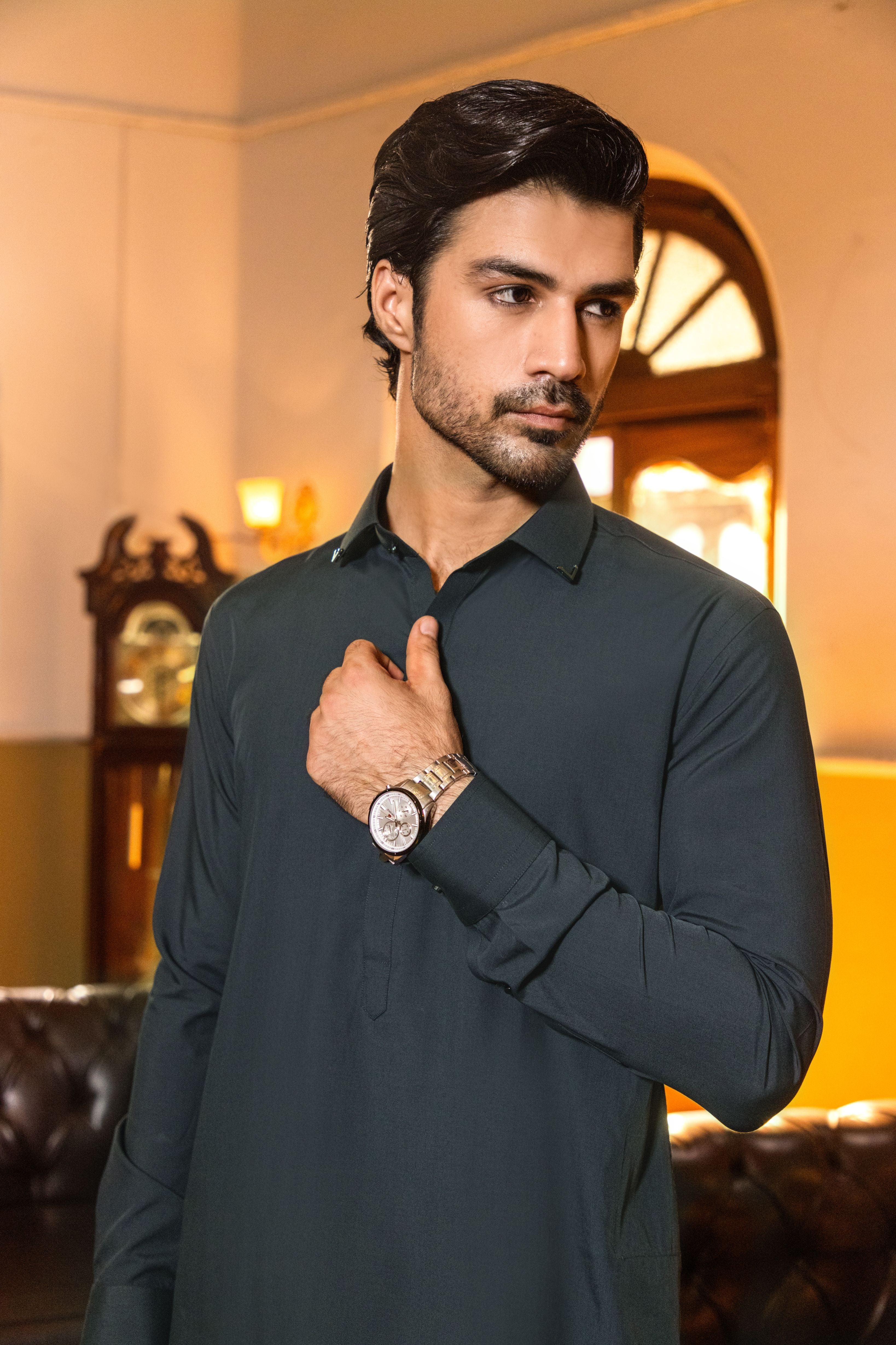 Charcoal Wash & Wear Blended Shalwar Kameez (2-Piece) - Image 2