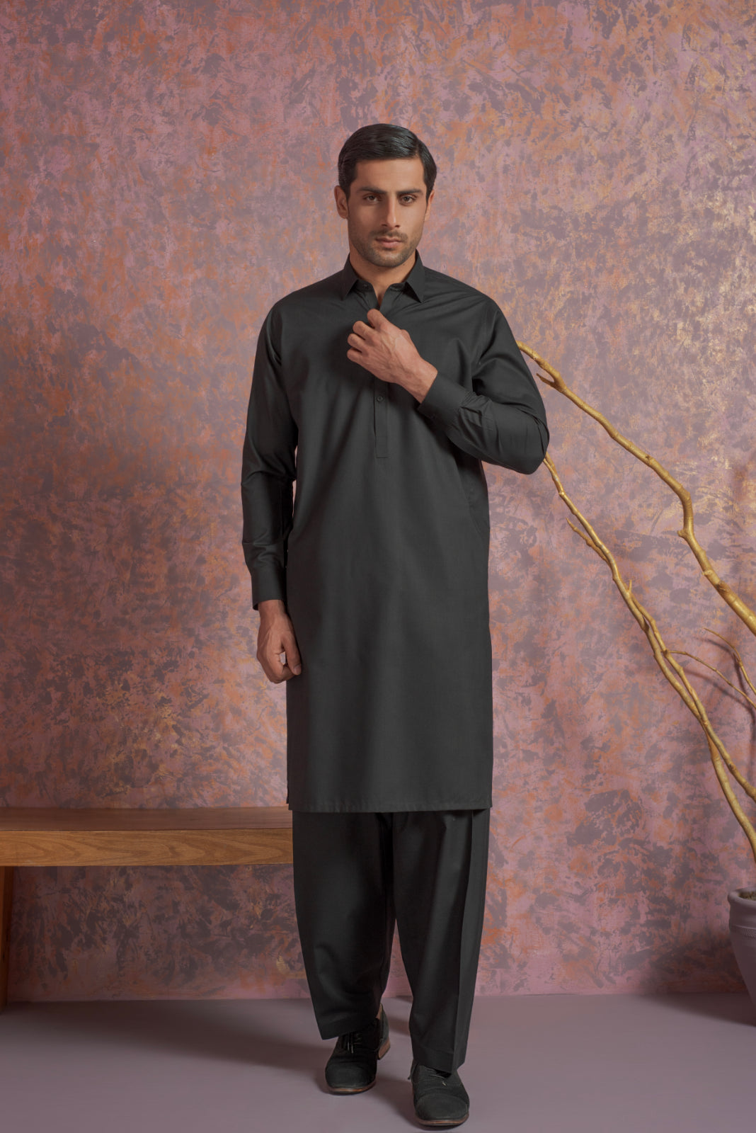 Charcoal Wash and Wear Shalwar Kameez (2-Piece) - Image 1
