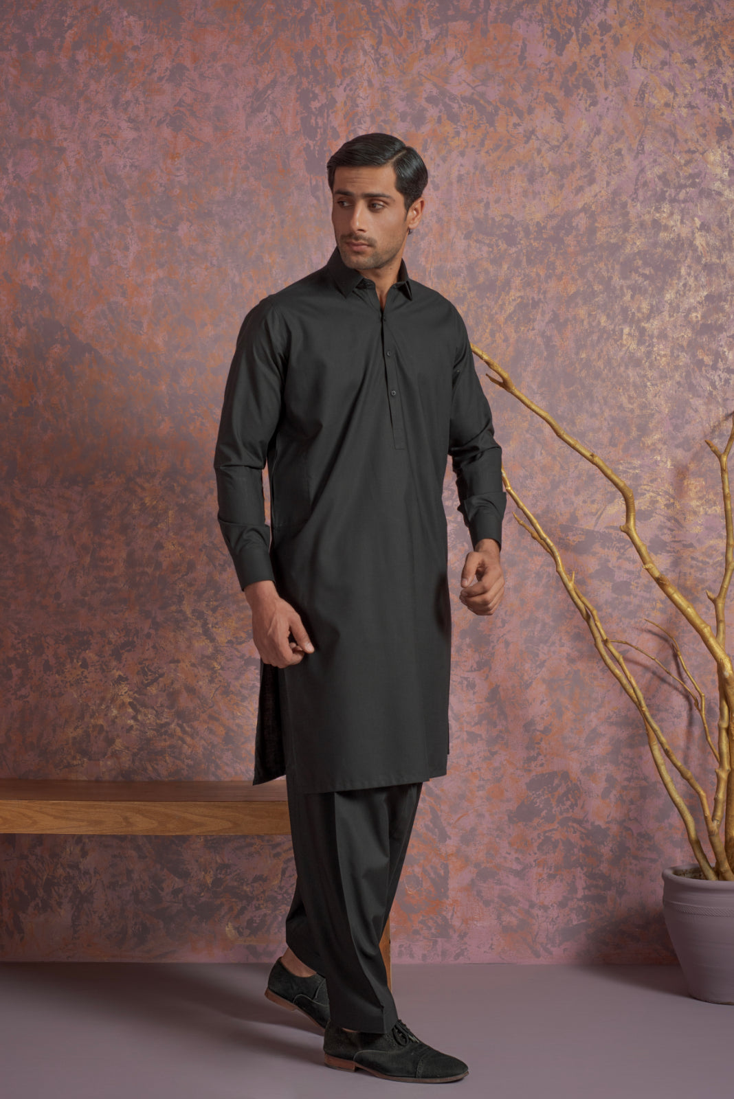 Charcoal Wash and Wear Shalwar Kameez (2-Piece) - Image 3