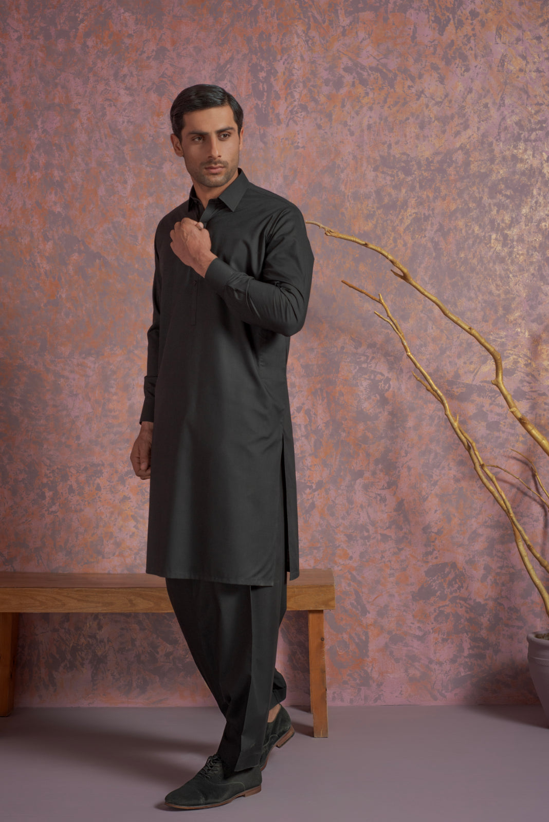 Charcoal Wash and Wear Shalwar Kameez (2-Piece) - Image 4