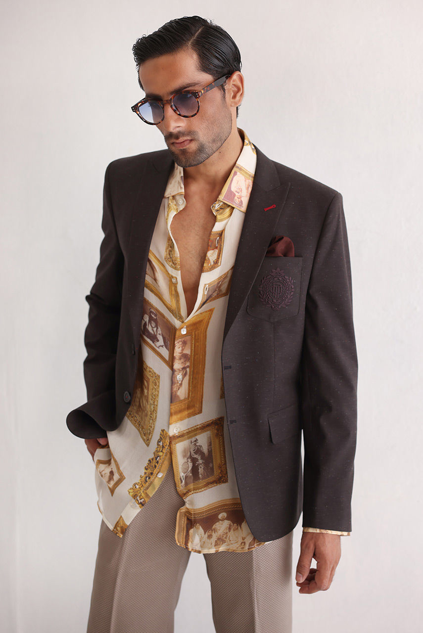 Charcoal Embroidered Silk Prince Coat (3-Piece) - Image 3
