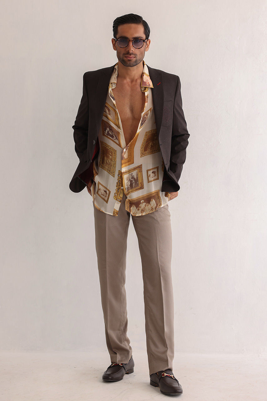 Charcoal Embroidered Silk Prince Coat (3-Piece) - Image 4