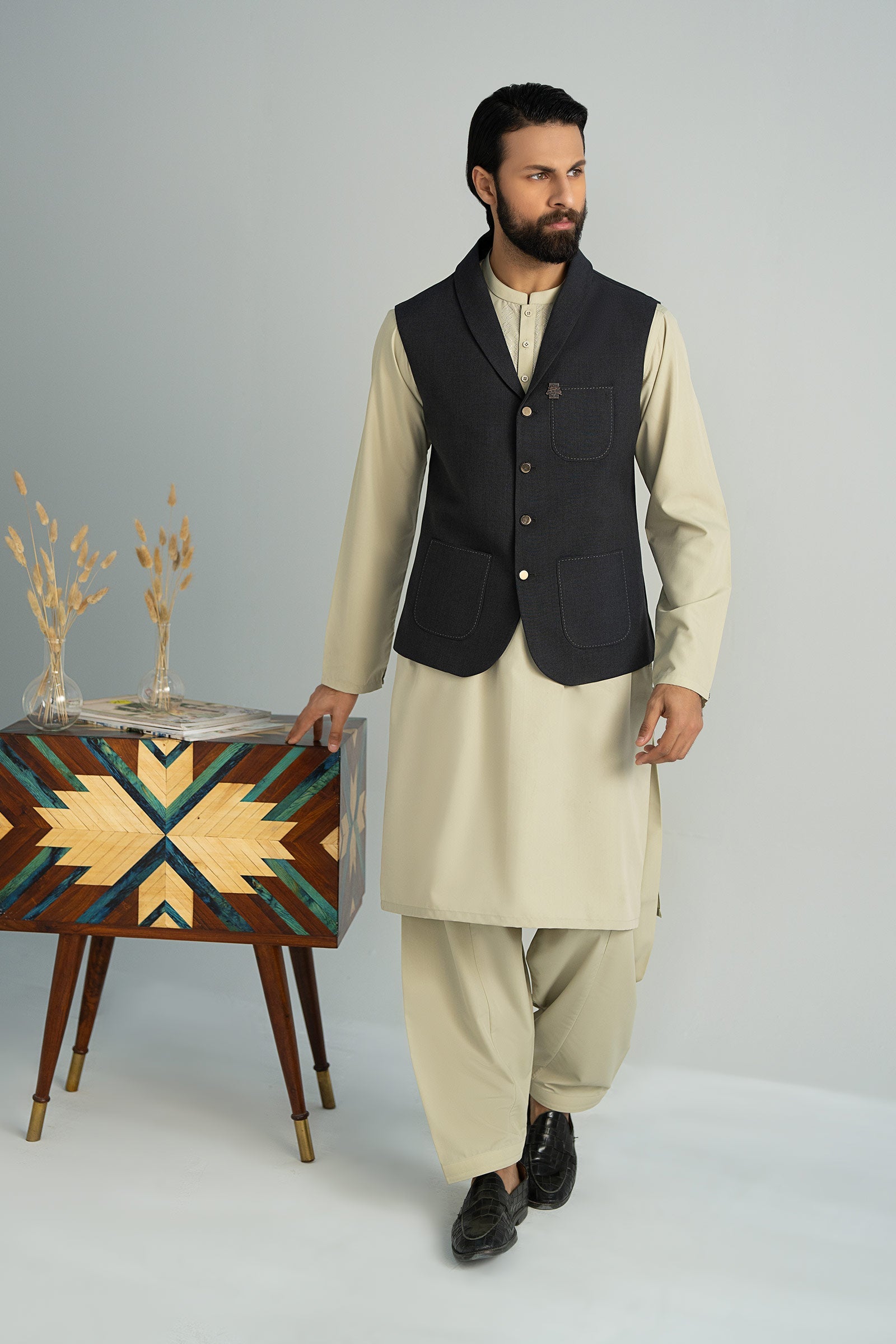 Midnight Charcoal Blended Formal Waistcoat (1-Pc) - Image 1