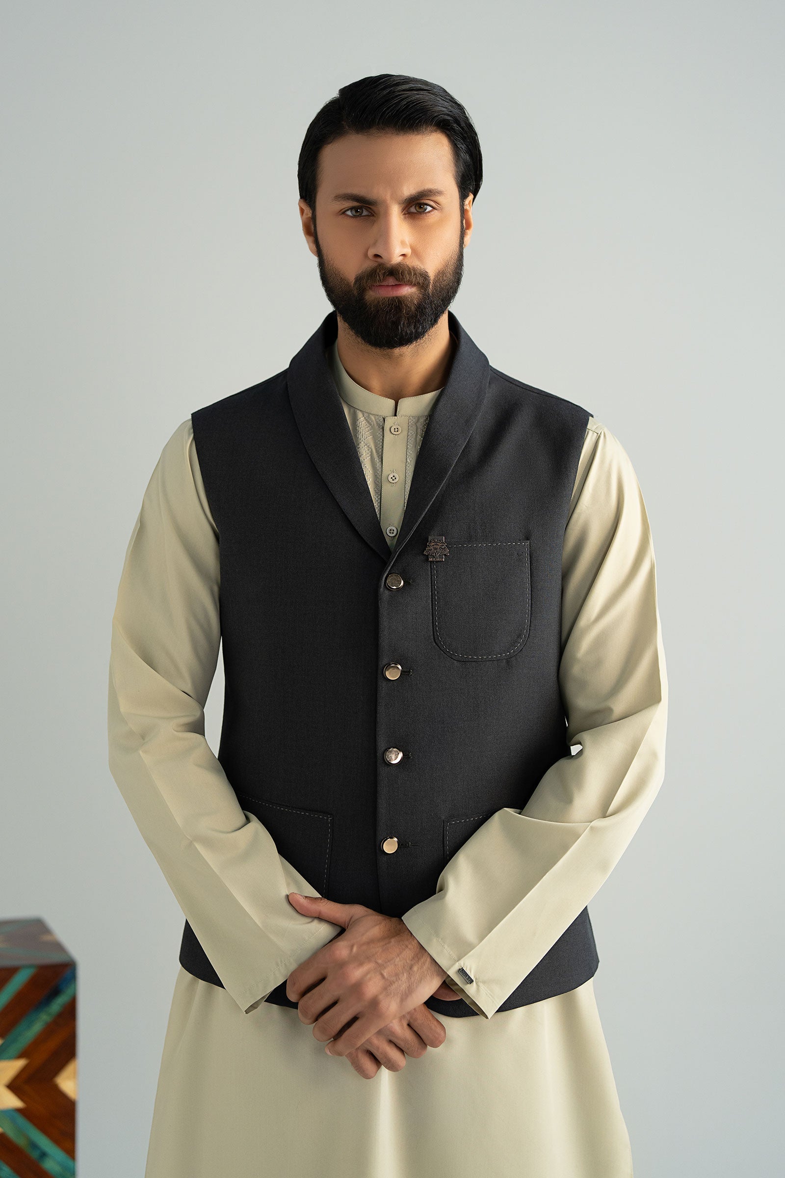Midnight Charcoal Blended Formal Waistcoat (1-Pc) - Image 2