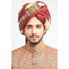 Light Copper & Grey Zardozi Jamavar Sherwani (4-Piece) - Image 4