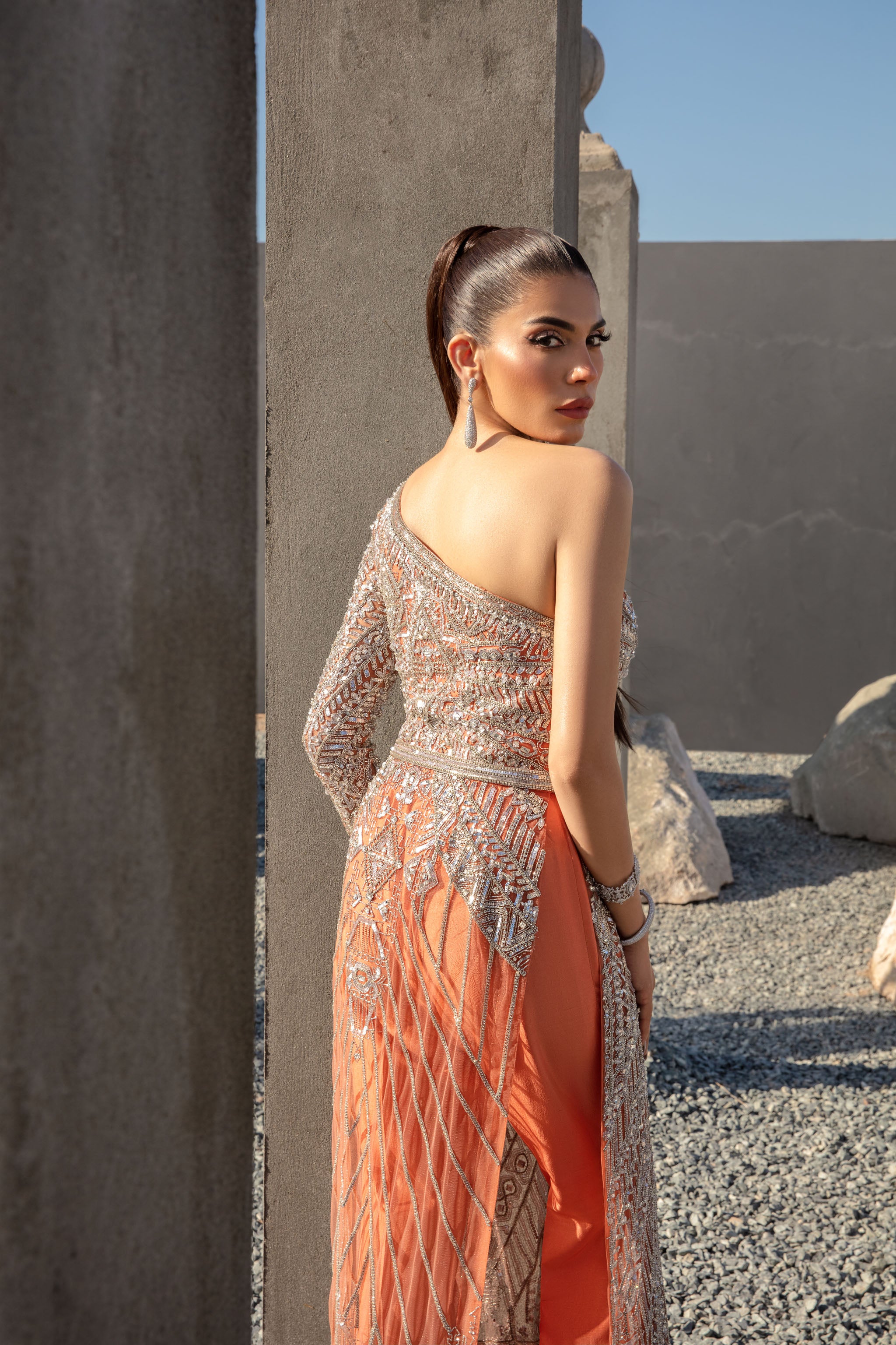 Coral Embellished Net and Raw Silk Gown (2-Piece) - Image 6