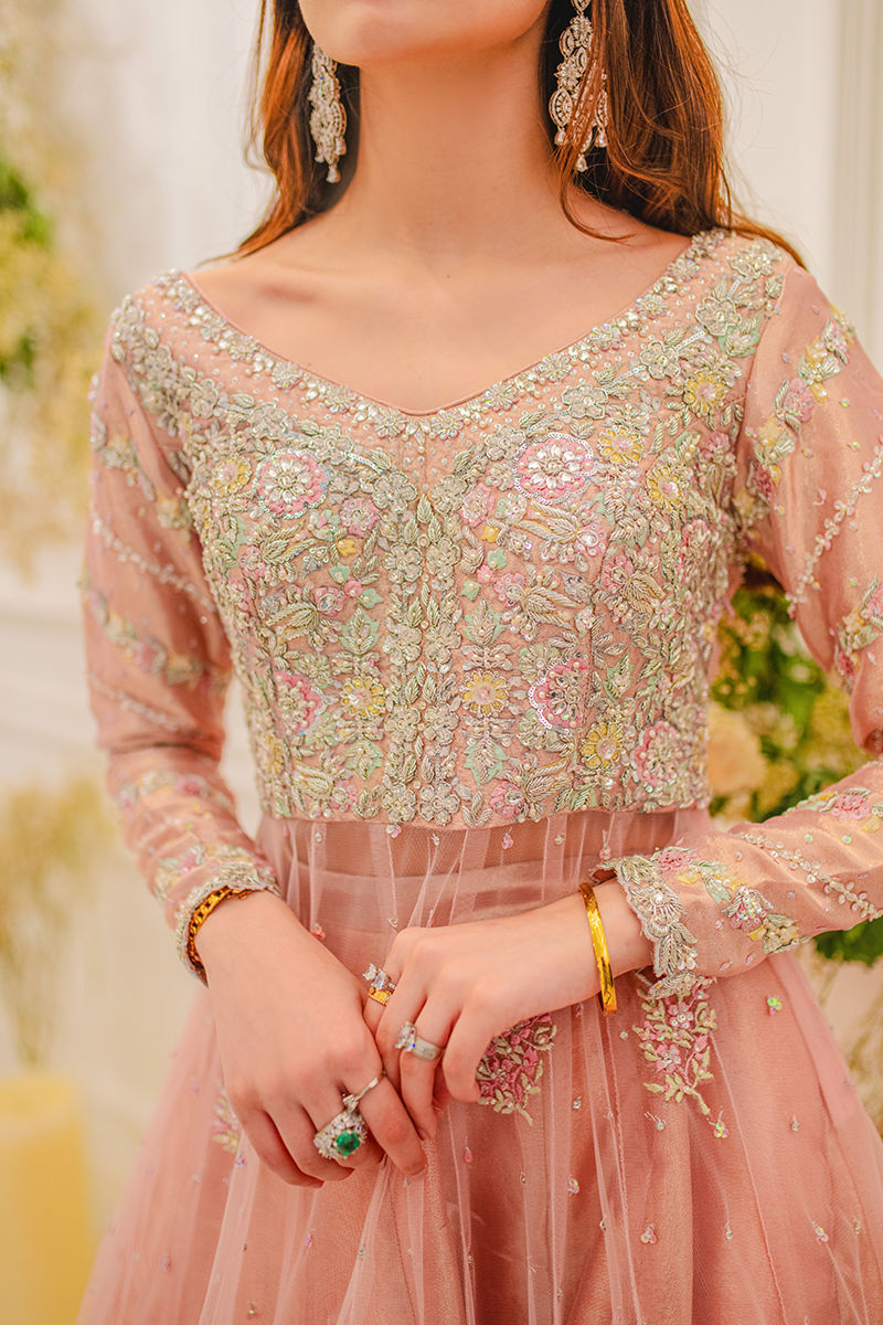 Dusty Coral Hand-Embellished Net & Lama Kalidar (3-Piece) - Image 5