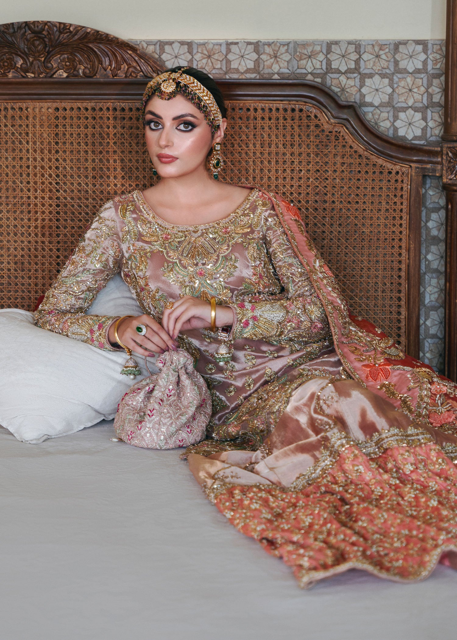 Powder Pink Embroidered Tissue Kamkhaab Farshi Lehenga (3-Piece) - Image 7