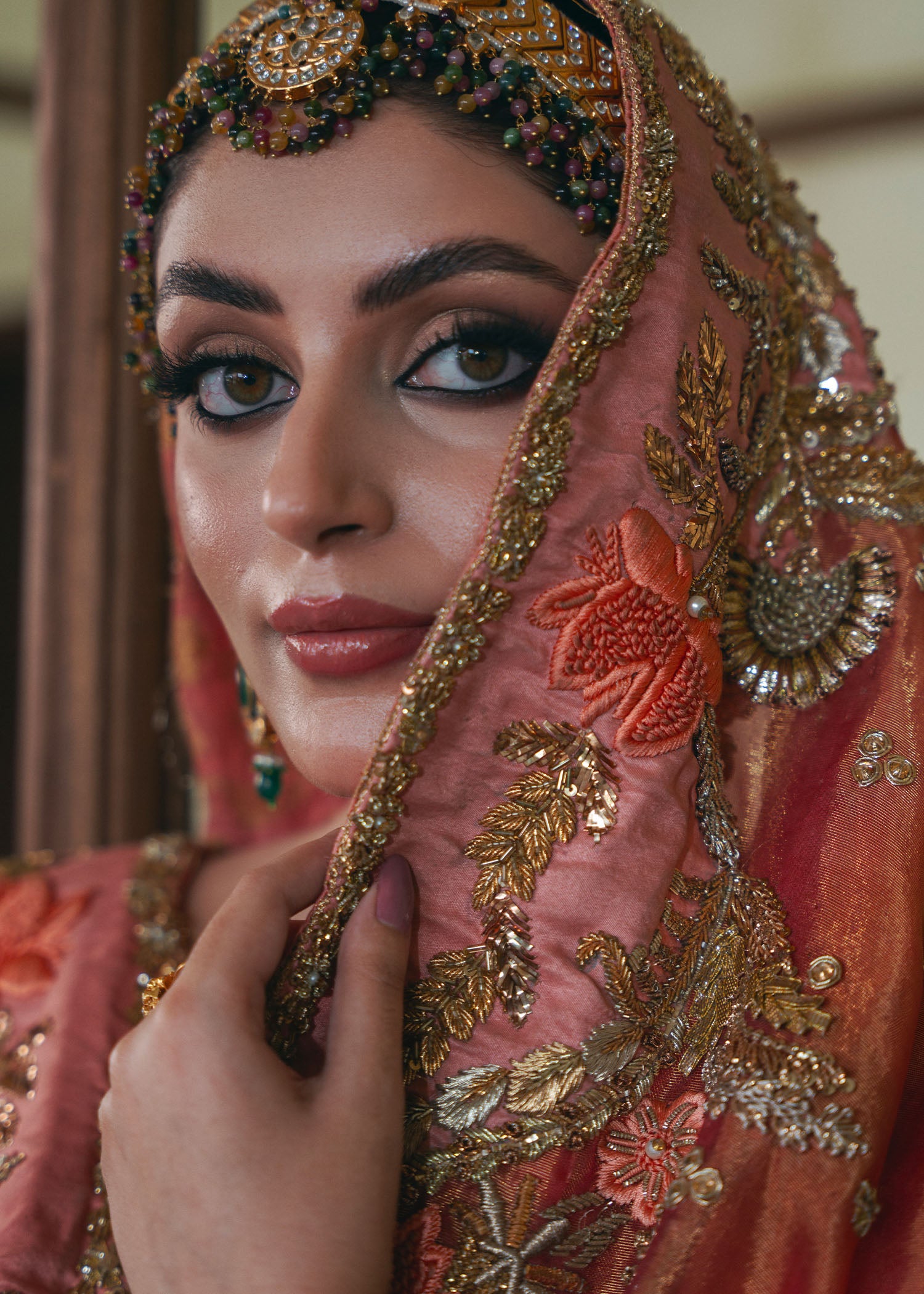 Powder Pink Embroidered Tissue Kamkhaab Farshi Lehenga (3-Piece) - Image 8