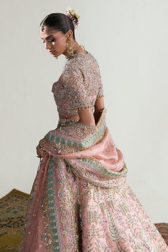 Pakistani Coral Adda Gotta Organza Bridal Lehenga Set (3-Piece) - Image 3