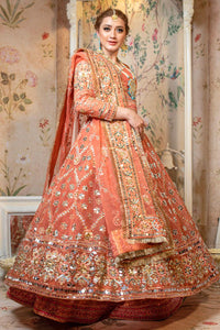 Coral Peach Mirror Work Organza Bridal Lehenga (3-Piece) - Image 4