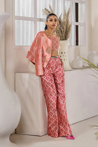 Coral Peach Embroidered Silk 3-Piece Jacket Set - Image 8