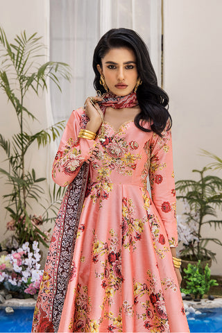 Coral Peach Embellished Digital Print Pishwas (3-Piece) - Image 10