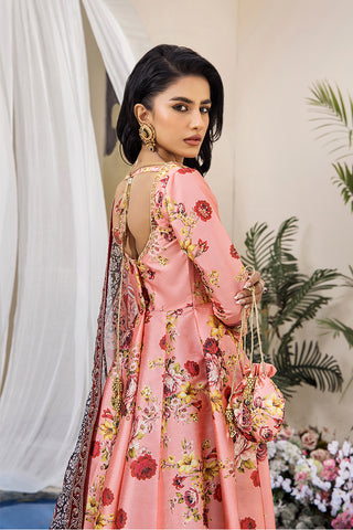 Coral Peach Embellished Digital Print Pishwas (3-Piece) - Image 11