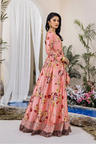 Coral Peach Embellished Digital Print Pishwas (3-Piece) - Image 14