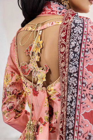 Coral Peach Embellished Digital Print Pishwas (3-Piece) - Image 3