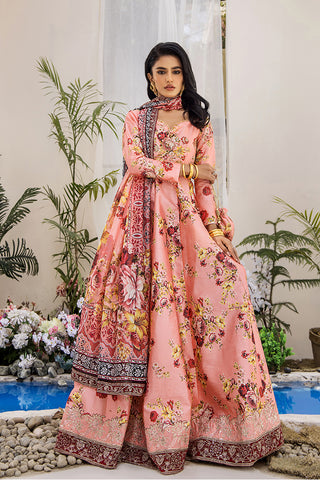 Coral Peach Embellished Digital Print Pishwas (3-Piece) - Image 4