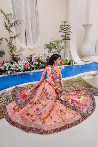 Coral Peach Embellished Digital Print Pishwas (3-Piece) - Image 5