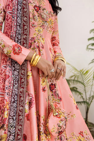 Coral Peach Embellished Digital Print Pishwas (3-Piece) - Image 7