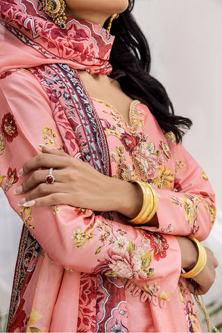 Coral Peach Embellished Digital Print Pishwas (3-Piece) - Image 8