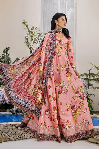 Coral Peach Embellished Digital Print Pishwas (3-Piece) - Image 9