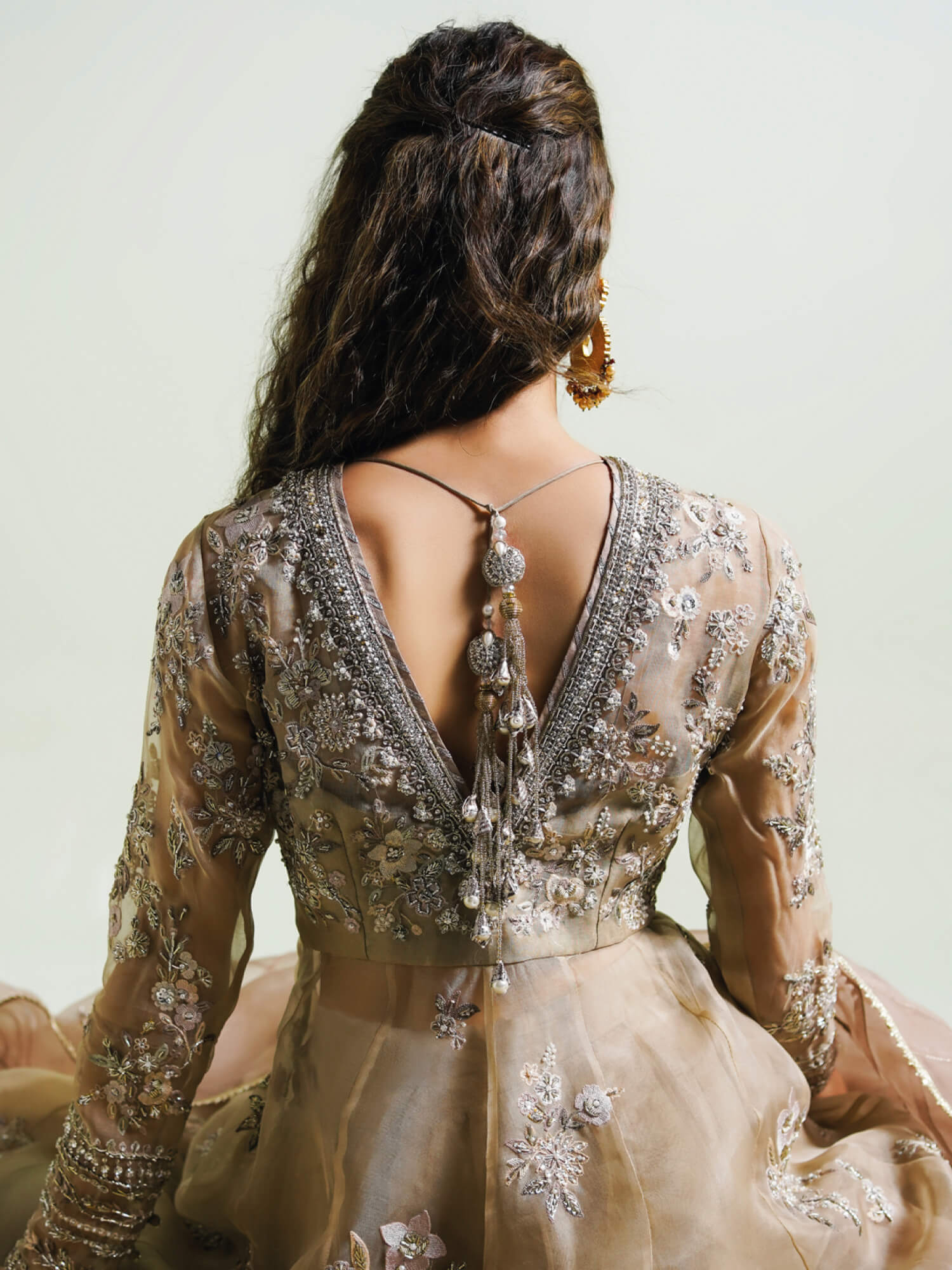 Pakistani Cream & Pale Pink Embroidered Organza Anarkali (2-Piece) - Image 3