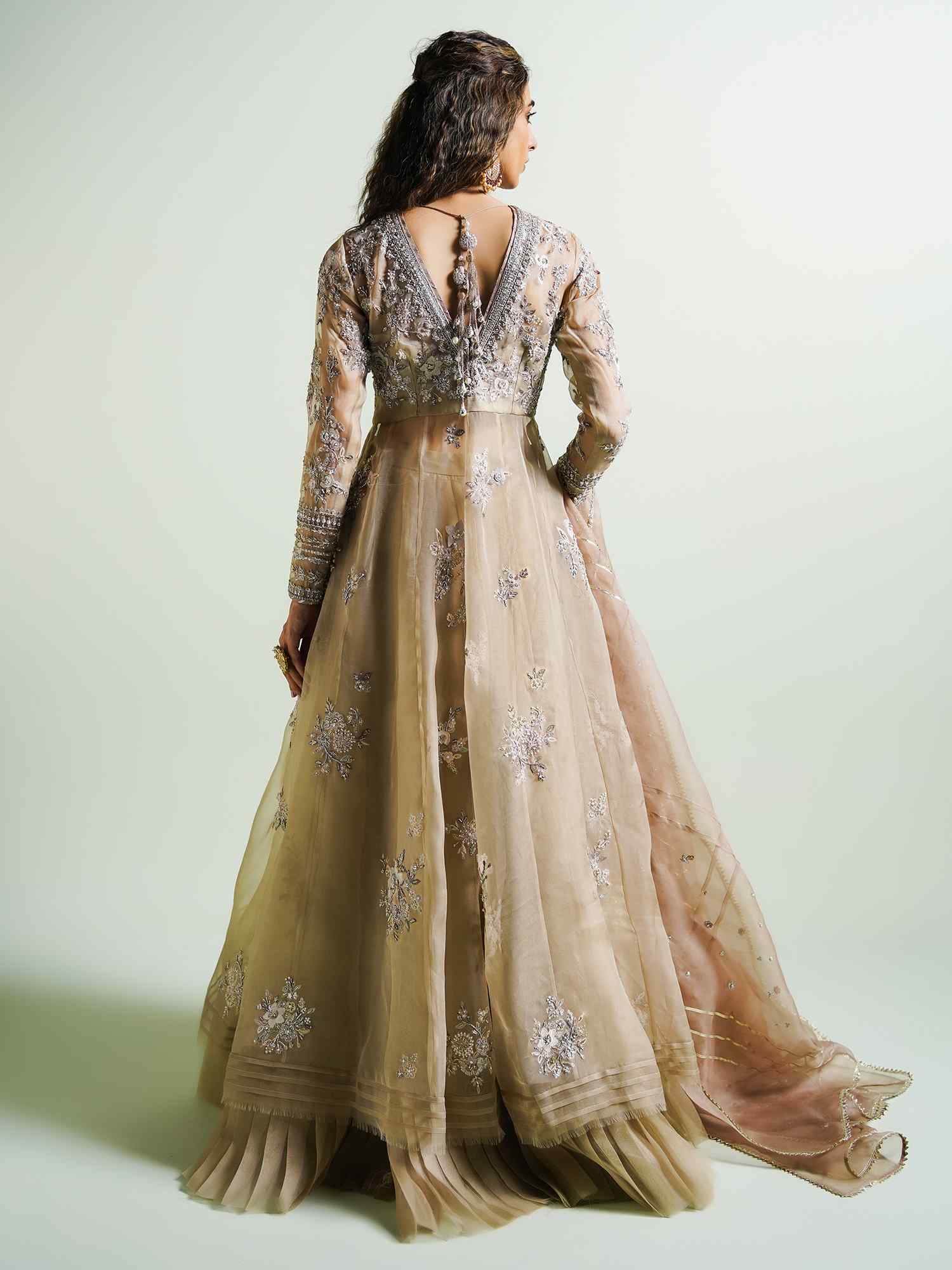 Pakistani Cream & Pale Pink Embroidered Organza Anarkali (2-Piece) - Image 6