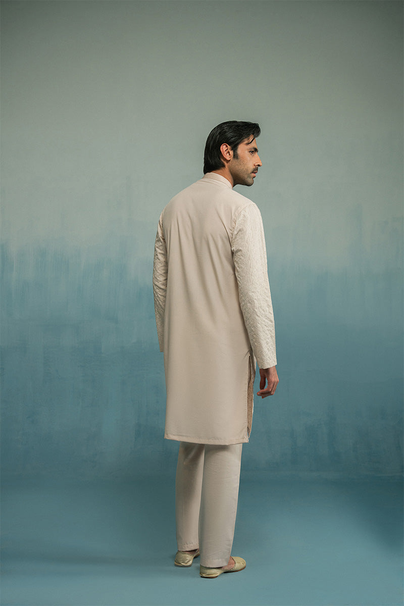 Cream Floral Embroidered Kurta Pajama (2-Piece) - Image 6