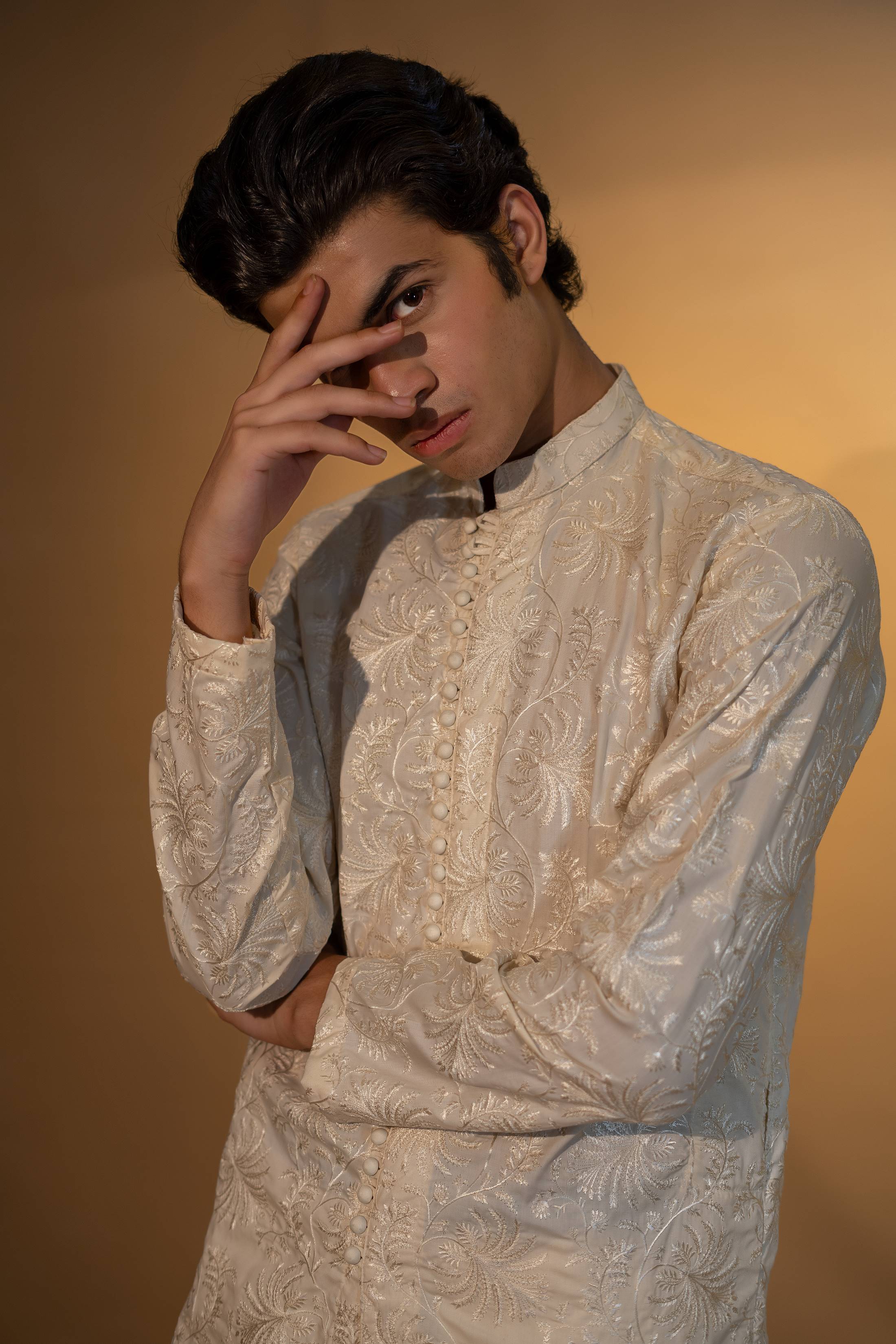 Cream Embroidered Wash & Wear Men’s Kurta (2-Piece) - Image 1