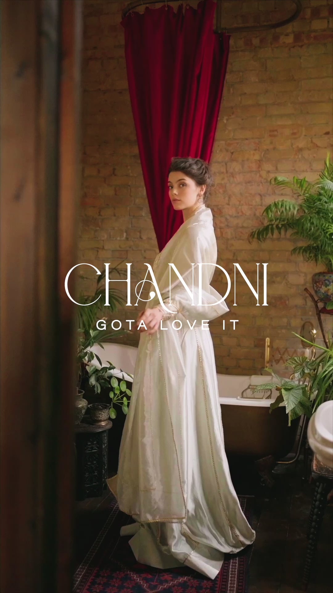 Pakistani Cream Gota Embroidered Sheesha Silk Gown (2-Piece) - Image 8