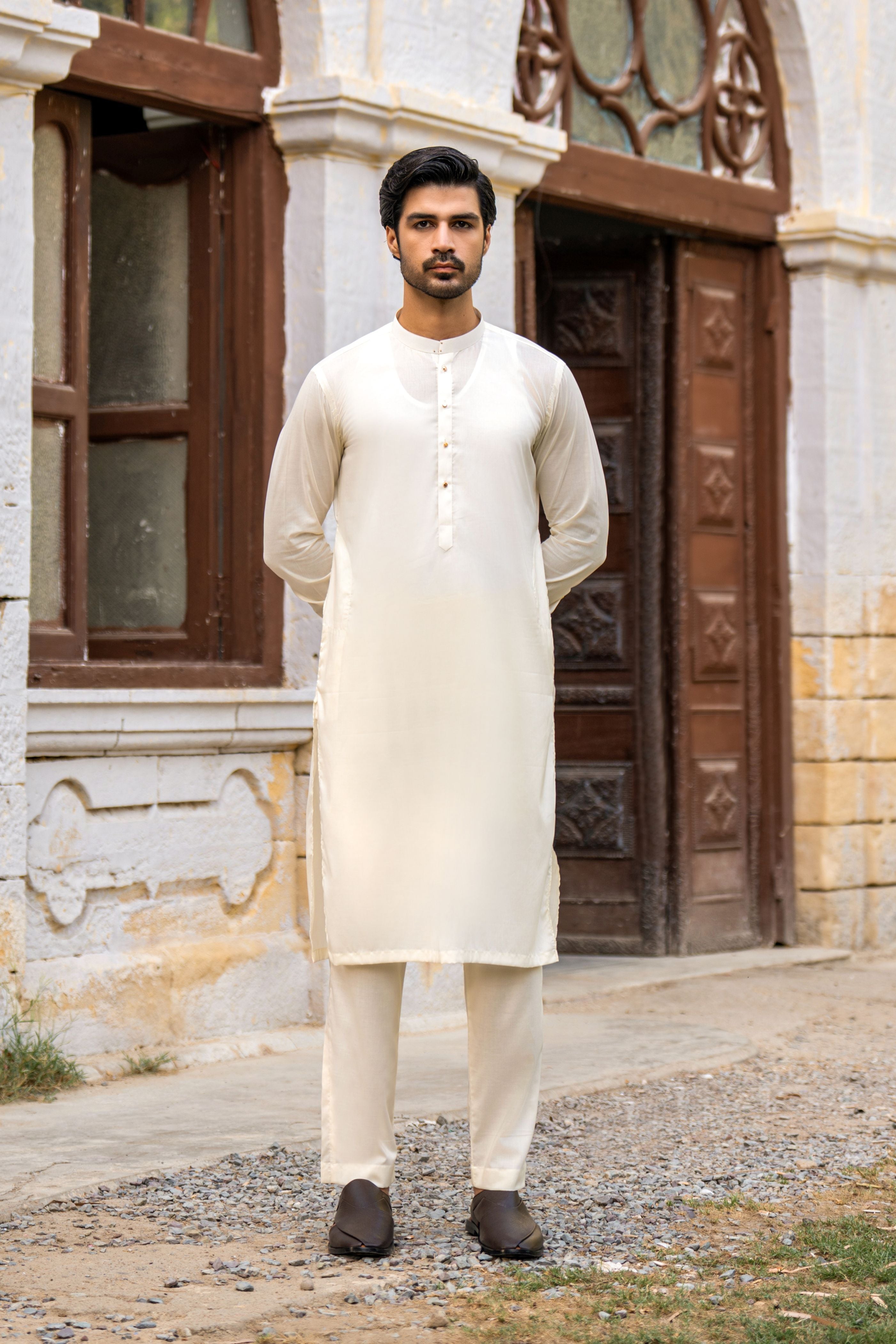 Cream Monogrammed Boom Boom Cotton Kurta Pajama (2-Piece) - Image 1