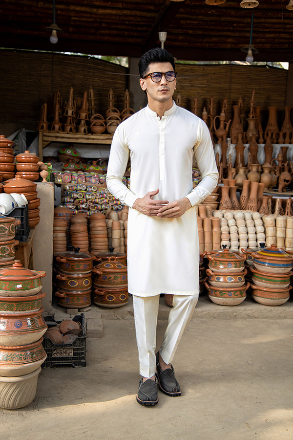 Cream Boski Kurta Trouser Set (2-Piece) - Image 1