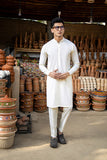 Cream Boski Kurta Trouser Set (2-Piece) - Image 2