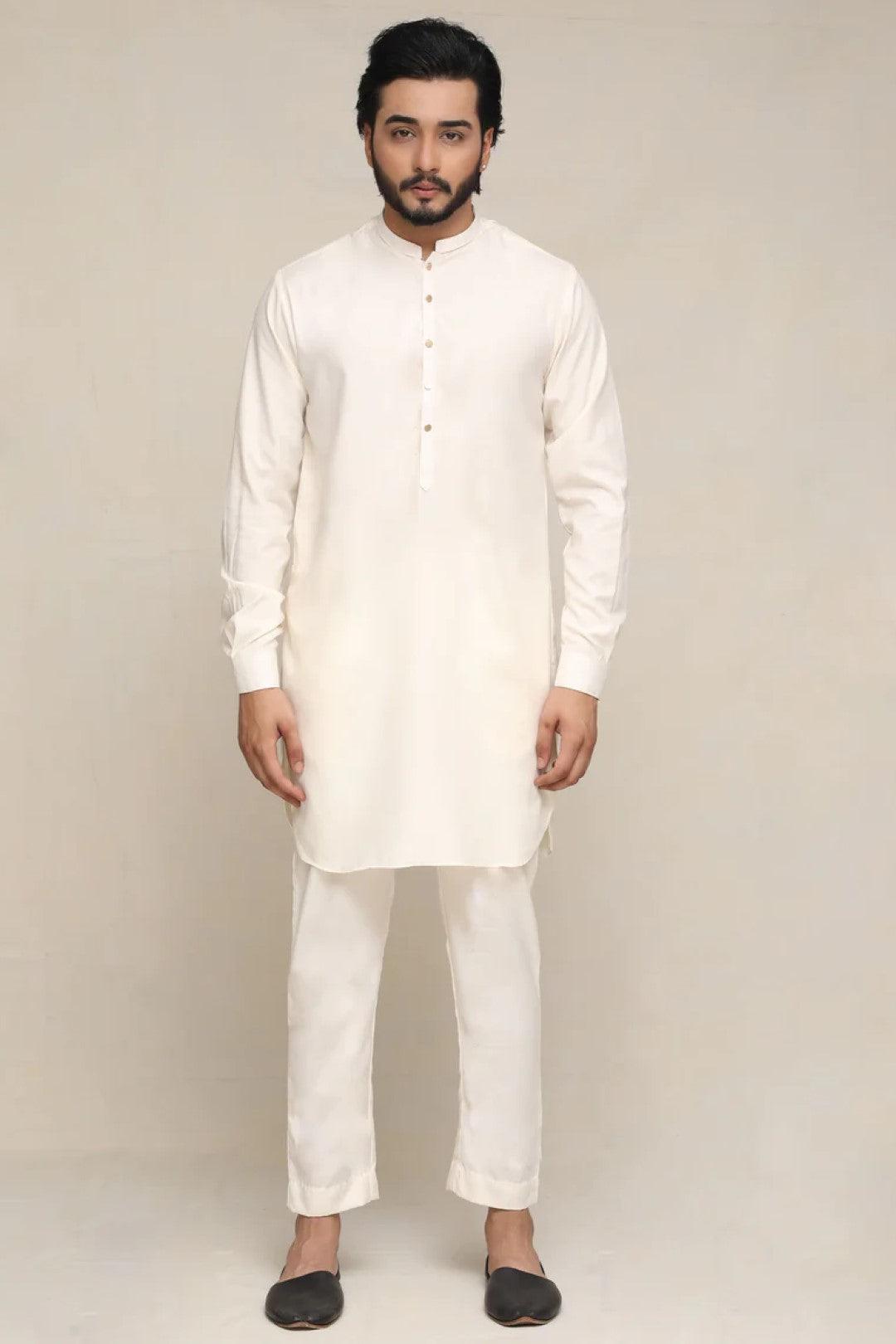 Cream Boski Kurta Pajama Set (2-Piece) - Image 1