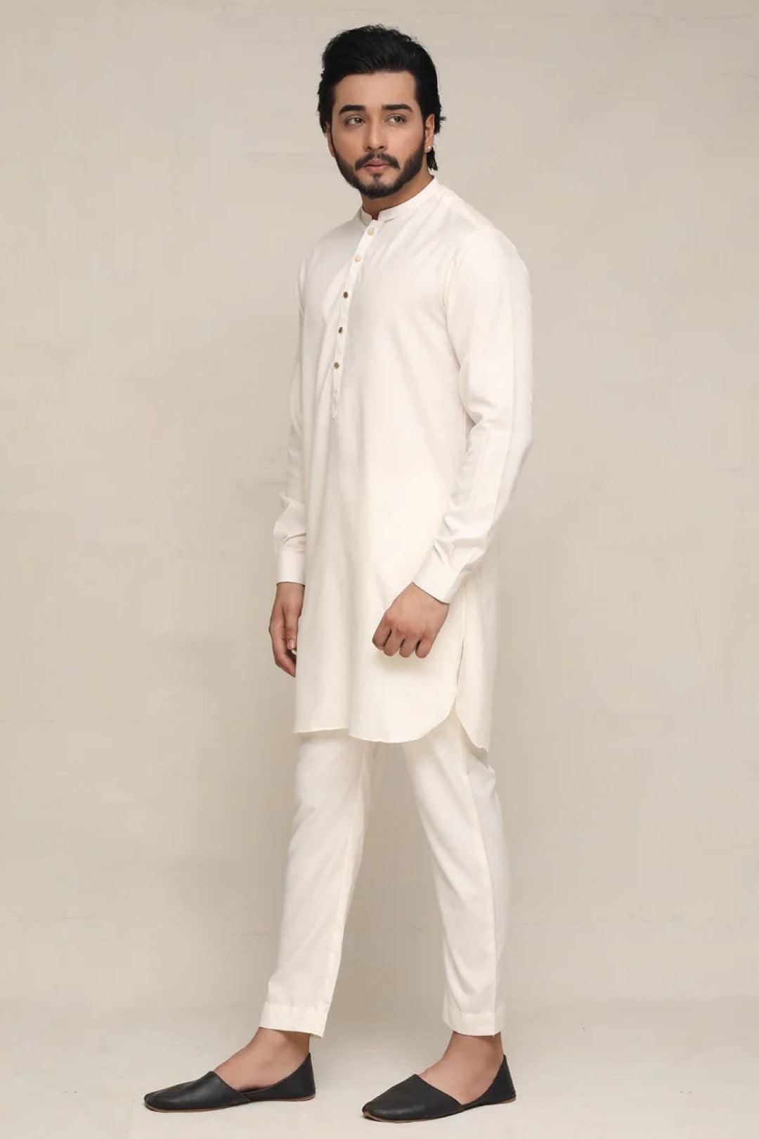 Cream Boski Kurta Pajama Set (2-Piece) - Image 2