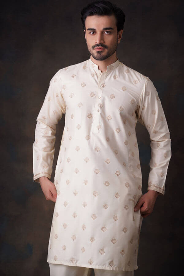 Cream Chikankari Soft Cotton Kurta Pajama (2-Piece) - Image 1