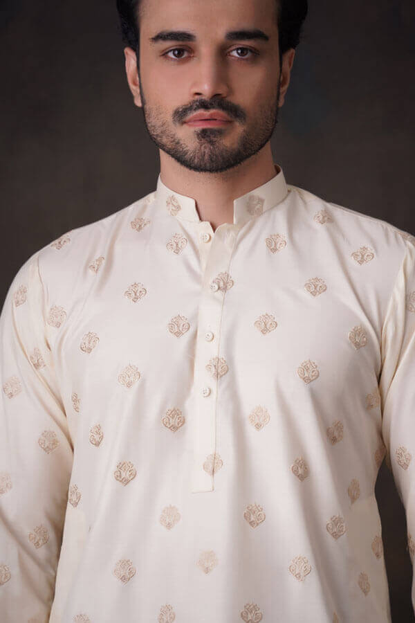 Cream Chikankari Soft Cotton Kurta Pajama (2-Piece) - Image 3