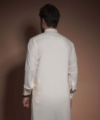 Cream Cotton-Viscose Slim Fit Kurta Pajama (2-Piece) - Image 5