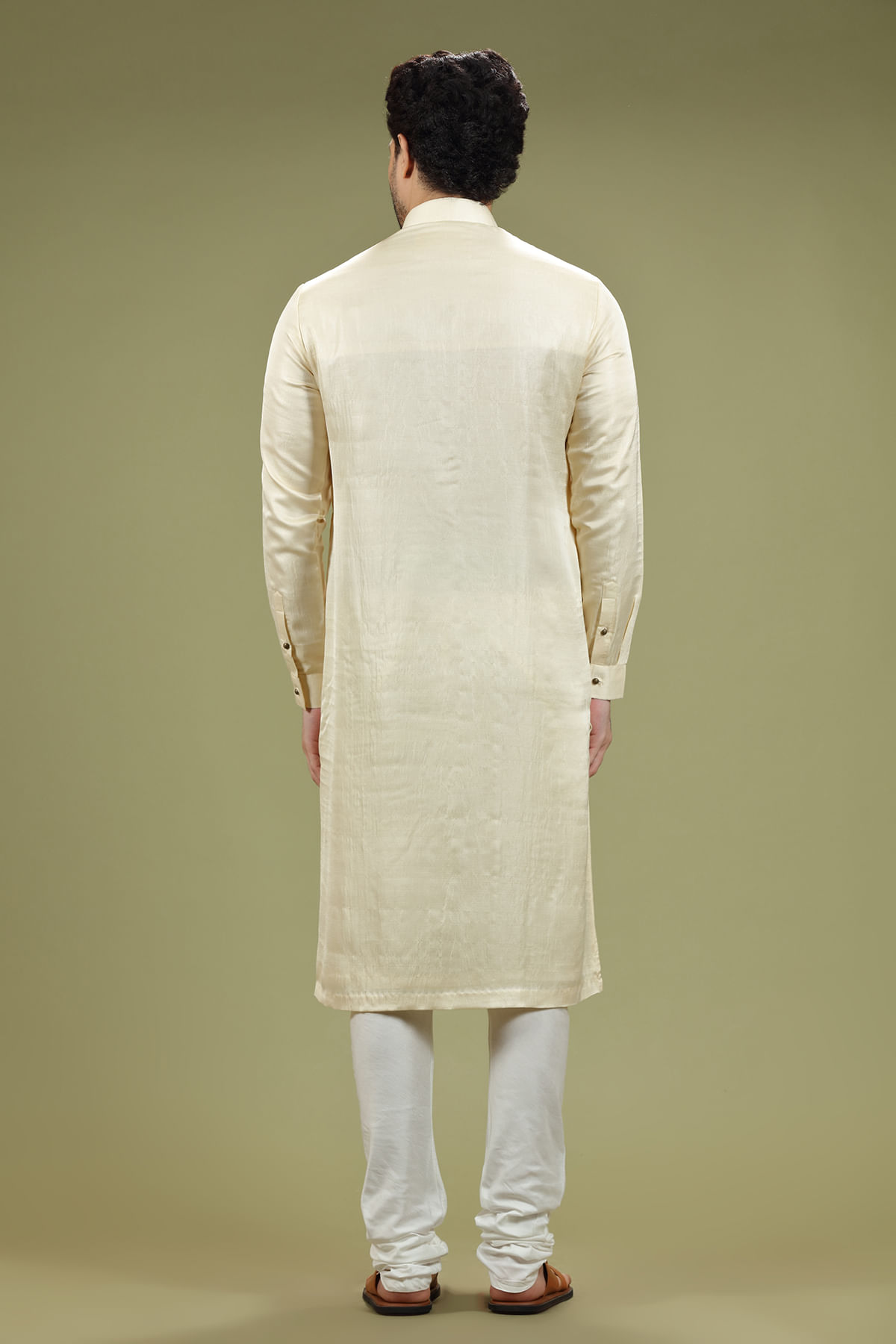 Cream Silk Straight-Cut Kurta Pajama (2-Piece) - Image 4