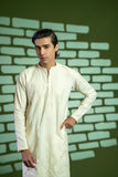 Cream Embroidered Blended Kurta Pajama (2-Piece) - Image 3