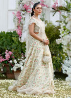 Pakistani Crème Floral Hand-Embellished Georgette Lehenga (3-Piece) - Image 6