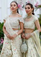 Pakistani Crème Floral Hand-Embellished Georgette Lehenga (3-Piece) - Image 8