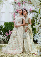 Pakistani Crème Floral Hand-Embellished Georgette Lehenga (3-Piece) - Image 9