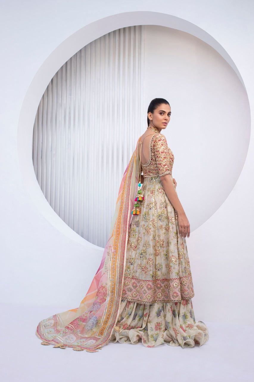Pakistani Creme Gota Zardozi Khaddi Silk Lehenga (3-Piece) - Image 2