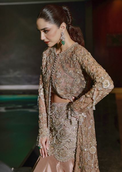 Crème Embellished Net Jacket with Satin Lehenga (2-Piece) - Image 2
