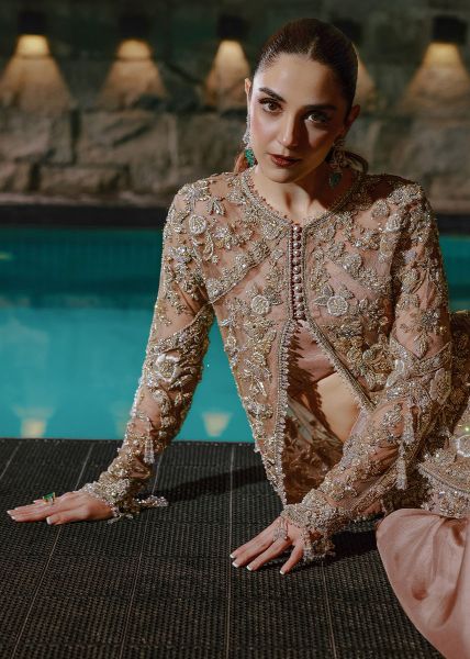 Crème Embellished Net Jacket with Satin Lehenga (2-Piece) - Image 5